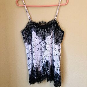 Vintage 90s Snake Print Lace Trim Black/White Camisole with flaws